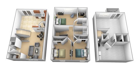 Floor plan for 3 beds, 3 baths, 1960 sqft